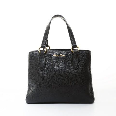 Miu Miu Leather Madras Tote Handbag black WS26585