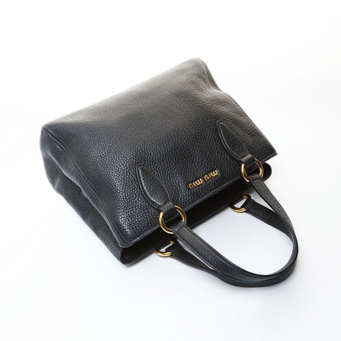 Miu Miu Leather Madras Tote Handbag black WS26585