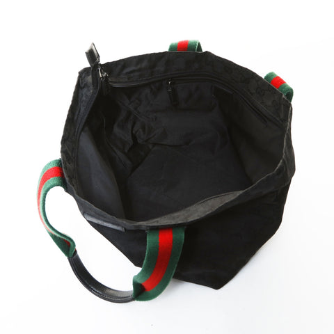 GUCCI GG Canvas Sherry Line Tote Bag Handbag black WS26586