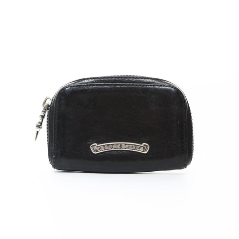 CHROME HEARTS Leather Scroll Logo Dagger Round Zip Coin Case Coin case black WS26587