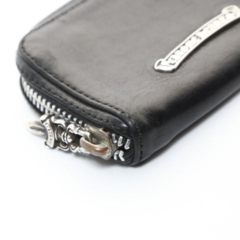 CHROME HEARTS Leather Scroll Logo Dagger Round Zip Coin Case Coin case black WS26587