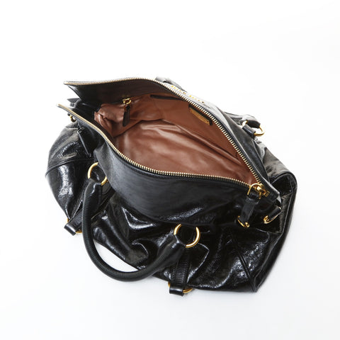 Miu Miu Vitello Shine Ribbon 2way Handbag black WS26588
