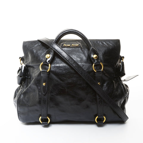 Miu Miu Vitello Shine Ribbon 2way Handbag black WS26588