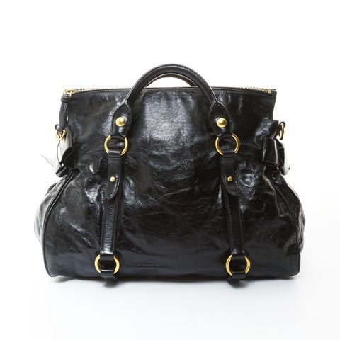 Miu Miu Vitello Shine Ribbon 2way Handbag black WS26588