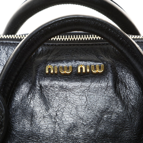 Miu Miu Vitello Shine Ribbon 2way Handbag black WS26588