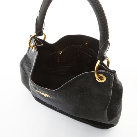 PRADA leather one belt Shoulder Bag black WS26598