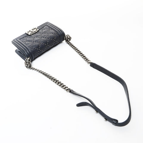 CHANEL Mini Boy Chanel 7.9" Stud Gunmetal 21 Series 2015-2016 Shoulder Bag black WS26599