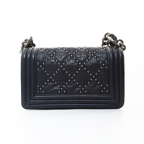 CHANEL Mini Boy Chanel 7.9" Stud Gunmetal 21 Series 2015-2016 Shoulder Bag black WS26599