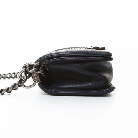 CHANEL Mini Boy Chanel 7.9" Stud Gunmetal 21 Series 2015-2016 Shoulder Bag black WS26599