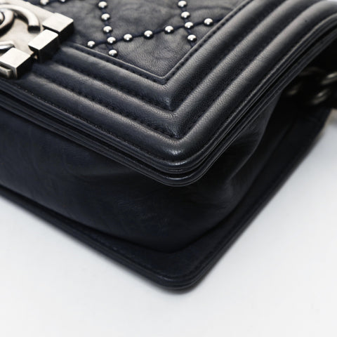 CHANEL Mini Boy Chanel 7.9" Stud Gunmetal 21 Series 2015-2016 Shoulder Bag black WS26599