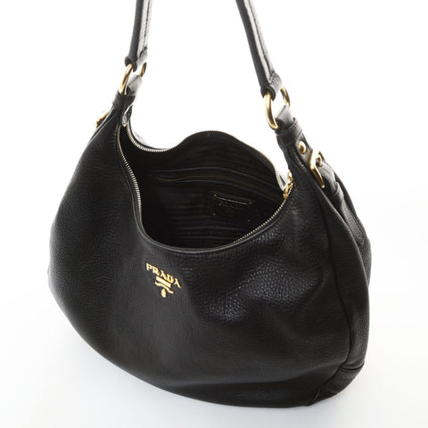 PRADA leather Shoulder Bag black WS26602