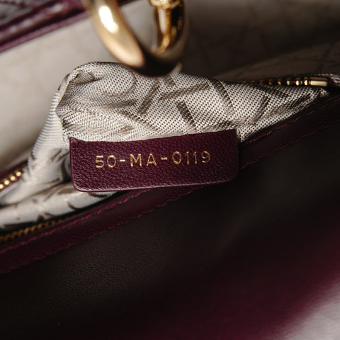 Christian Dior Lady Dior Bordeaux Metallic Gold Handbag Red WS26604
