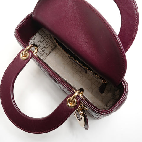 Christian Dior Lady Dior Bordeaux Metallic Gold Handbag Red WS26604
