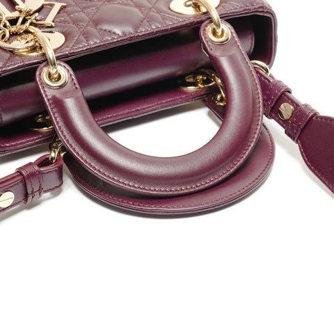 Christian Dior Lady Dior Bordeaux Metallic Gold Handbag Red WS26604