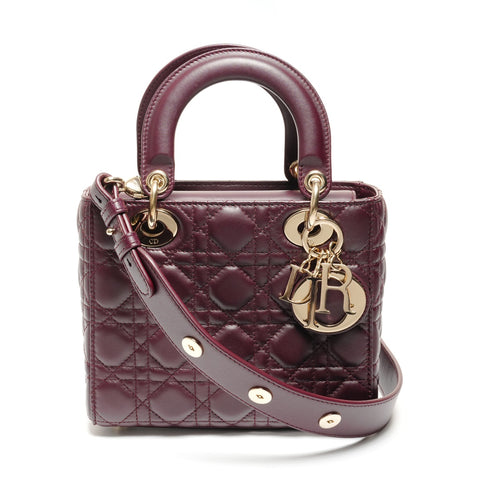 Christian Dior Lady Dior Bordeaux Metallic Gold Handbag Red WS26604
