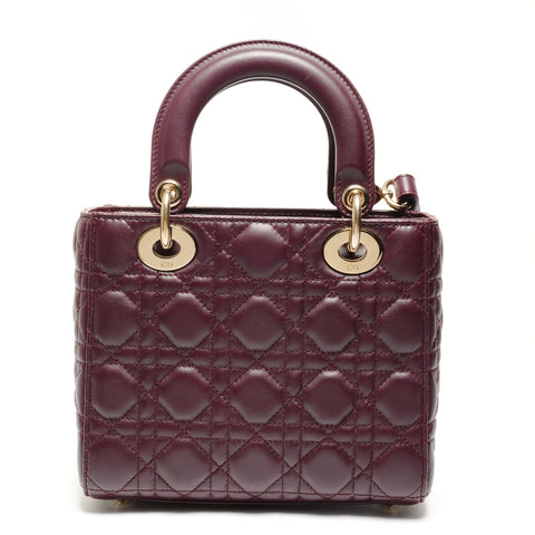Christian Dior Lady Dior Bordeaux Metallic Gold Handbag Red WS26604