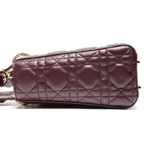 Christian Dior Lady Dior Bordeaux Metallic Gold Handbag Red WS26604