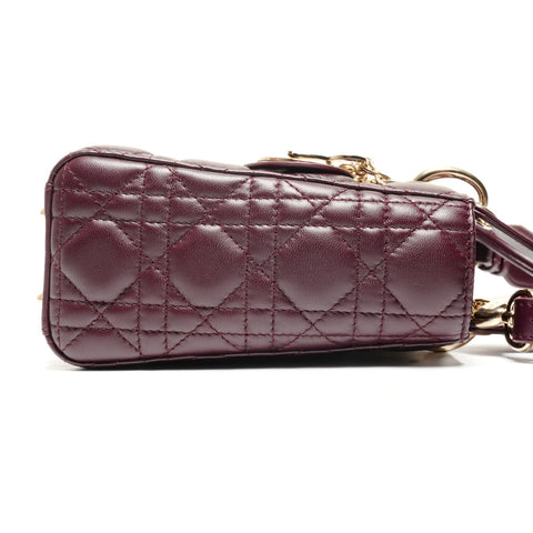 Christian Dior Lady Dior Bordeaux Metallic Gold Handbag Red WS26604