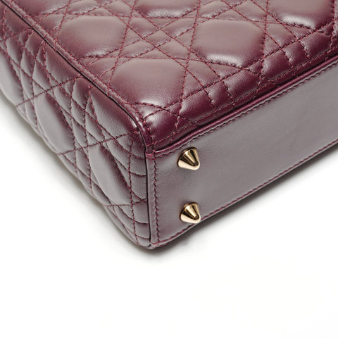 Christian Dior Lady Dior Bordeaux Metallic Gold Handbag Red WS26604