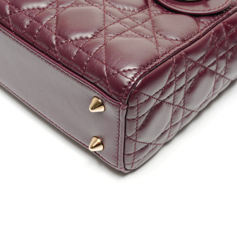 Christian Dior Lady Dior Bordeaux Metallic Gold Handbag Red WS26604