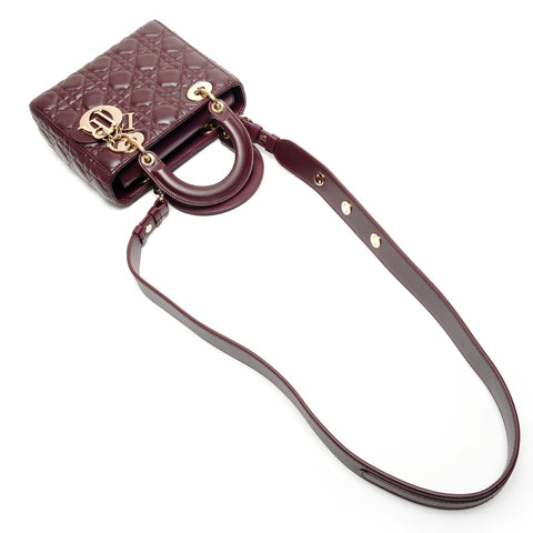 Christian Dior Lady Dior Bordeaux Metallic Gold Handbag Red WS26604