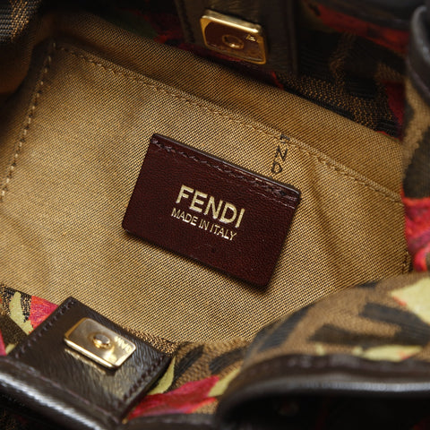 FENDI Zucca Canvas Rose Pattern Handbag Brown WS26608