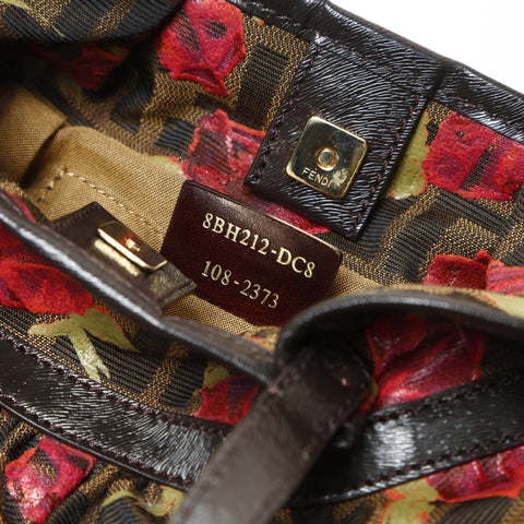 FENDI Zucca Canvas Rose Pattern Handbag Brown WS26608