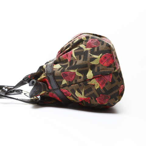FENDI Zucca Canvas Rose Pattern Handbag Brown WS26608
