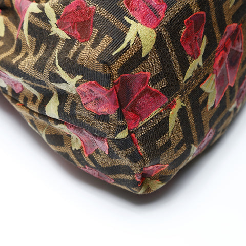 FENDI Zucca Canvas Rose Pattern Handbag Brown WS26608