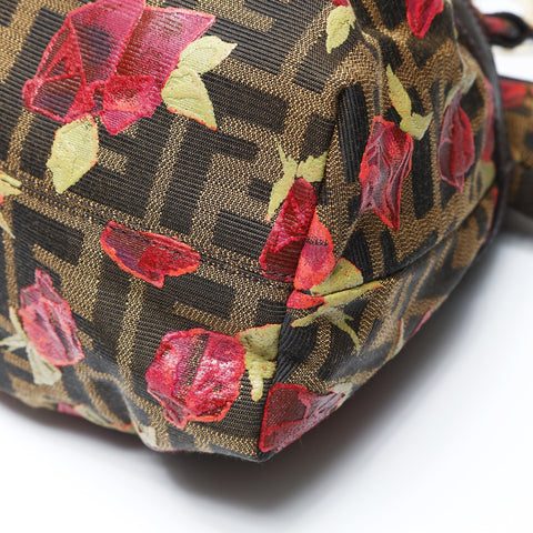 FENDI Zucca Canvas Rose Pattern Handbag Brown WS26608