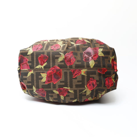 FENDI Zucca Canvas Rose Pattern Handbag Brown WS26608