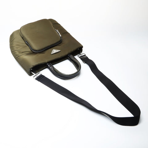 PRADA TESSUTO POCKET nylon cargo bag with triangle logo Handbag khaki WS26622