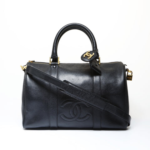 CHANEL No. 2 1993-1994 Caviar Skin COCO Mark 2WAY Boston bag black WS26633