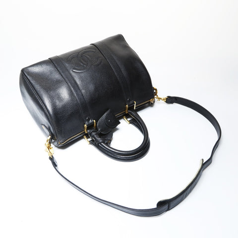 CHANEL No. 2 1993-1994 Caviar Skin COCO Mark 2WAY Boston bag black WS26633