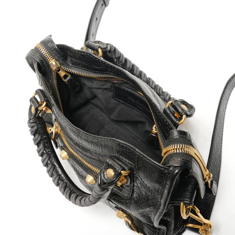 BALENCIAGA The Giant Mini City 2way Metal Gold Handbag black WS26639