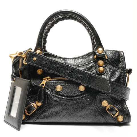BALENCIAGA The Giant Mini City 2way Metal Gold Handbag black WS26639