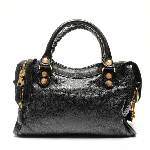 BALENCIAGA The Giant Mini City 2way Metal Gold Handbag black WS26639