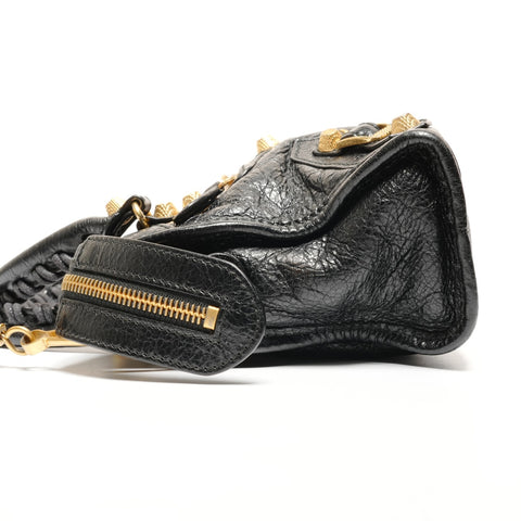 BALENCIAGA The Giant Mini City 2way Metal Gold Handbag black WS26639