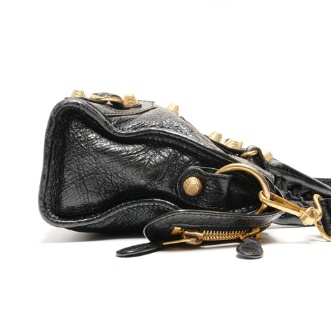 BALENCIAGA The Giant Mini City 2way Metal Gold Handbag black WS26639