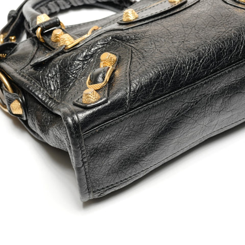 BALENCIAGA The Giant Mini City 2way Metal Gold Handbag black WS26639