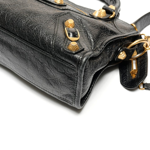 BALENCIAGA The Giant Mini City 2way Metal Gold Handbag black WS26639