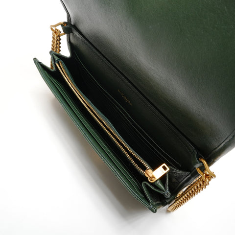 YVES SAINT LAURENT Quilted leather Cassandra bag in moss green with YSL logo Shoulder Bag green WS26640