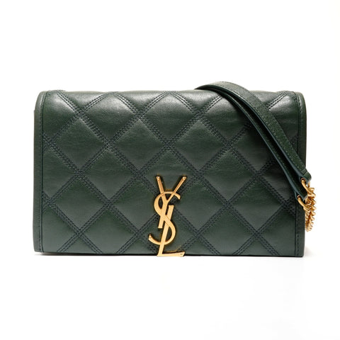 YVES SAINT LAURENT Quilted leather Cassandra bag in moss green with YSL logo Shoulder Bag green WS26640