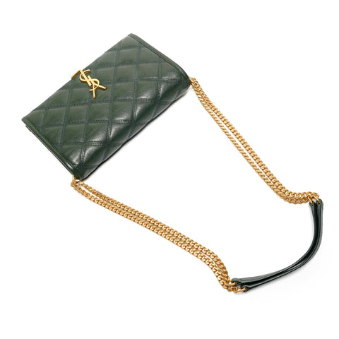 YVES SAINT LAURENT Quilted leather Cassandra bag in moss green with YSL logo Shoulder Bag green WS26640