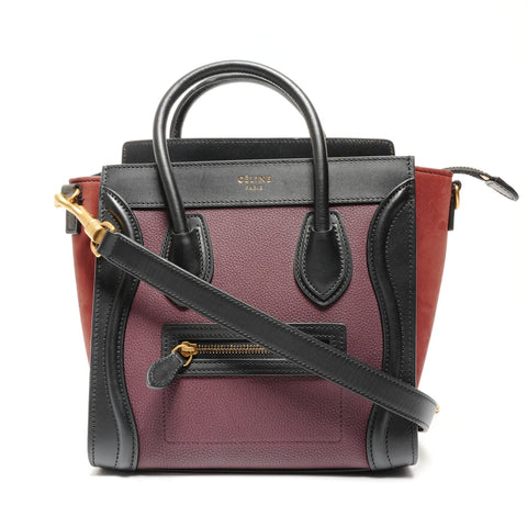 CELINE Luggage Nano 2WAY Bordeaux Handbag Red WS26645