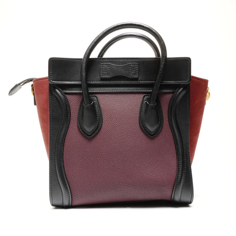 CELINE Luggage Nano 2WAY Bordeaux Handbag Red WS26645