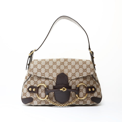 GUCCI Horsebit GG canvas one belt Shoulder Bag Brown WS26646