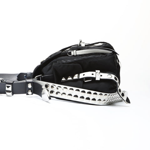 PRADA Studded nylon triangle logo Shoulder Bag black WS26653