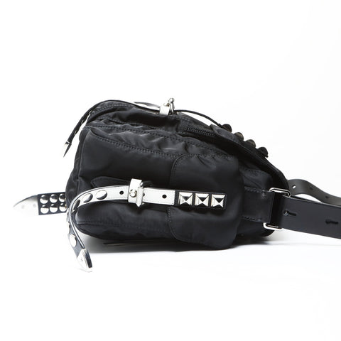 PRADA Studded nylon triangle logo Shoulder Bag black WS26653