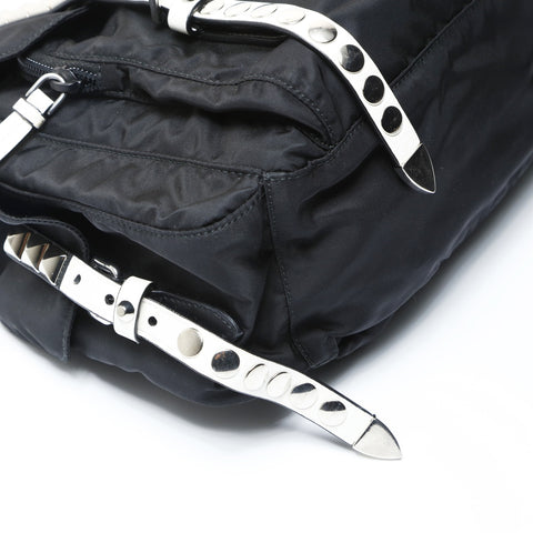 PRADA Studded nylon triangle logo Shoulder Bag black WS26653